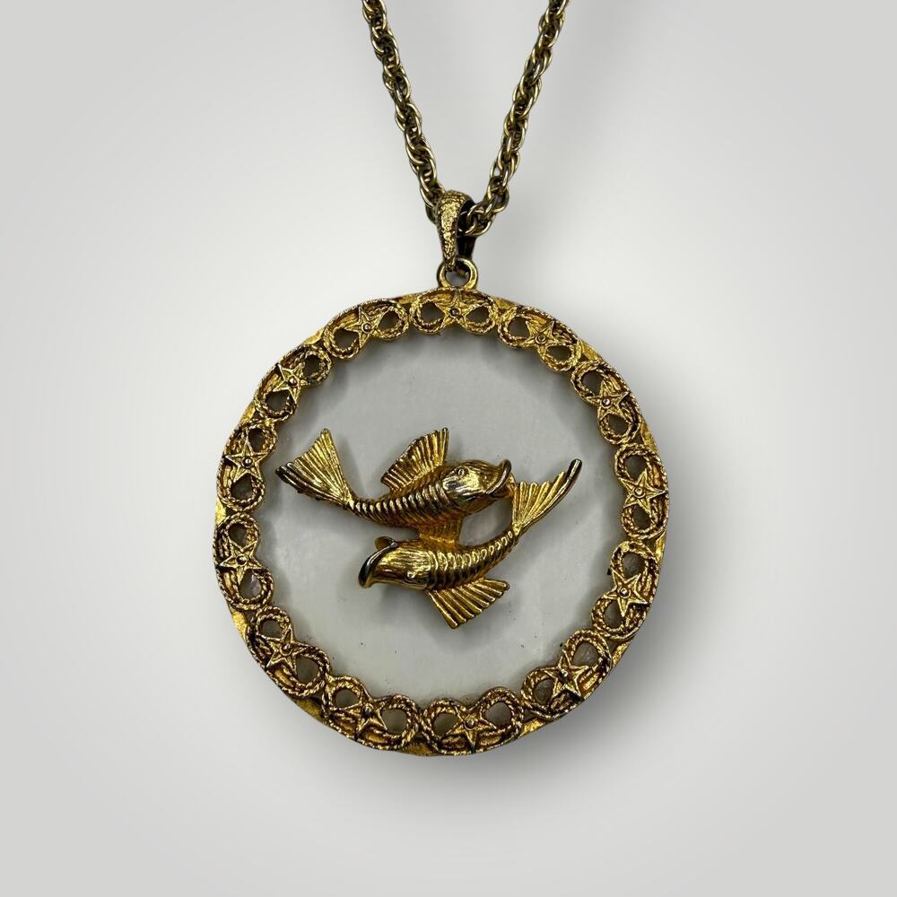 Vintage Goldtone Pisces Pendant Necklace:
Lucite Zodiac Jewelry